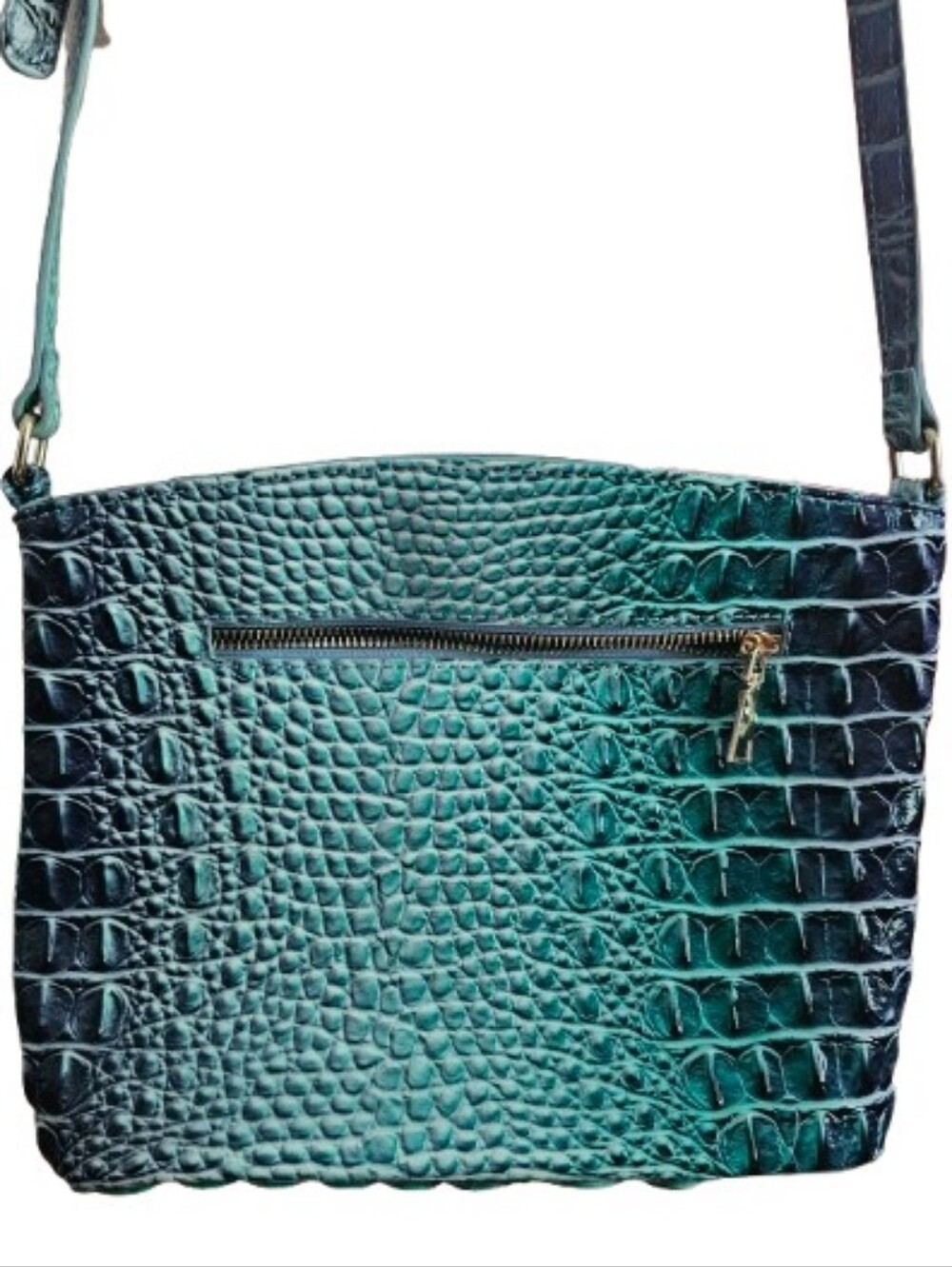 Women’s Teal Croc-Embossed Crossbody Bag - Picture 4 of 13